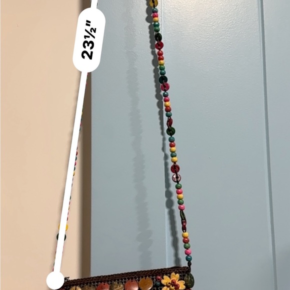 Vintage Brown and Multi-Colored Beaded Flower Crossbody Boho Purse - Picture 9 of 10